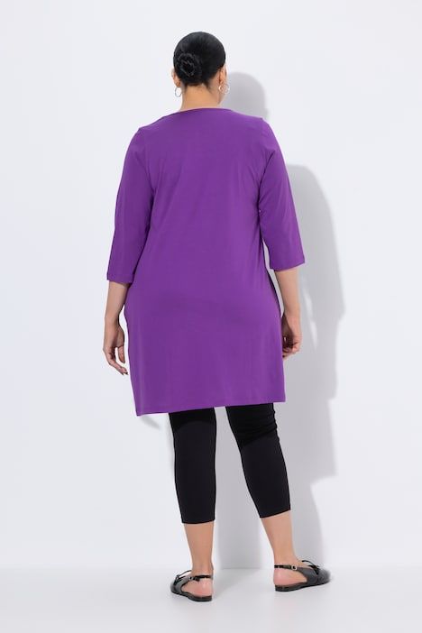 T-shirt long, coupé évasée, décolleté carré et manches 3/4