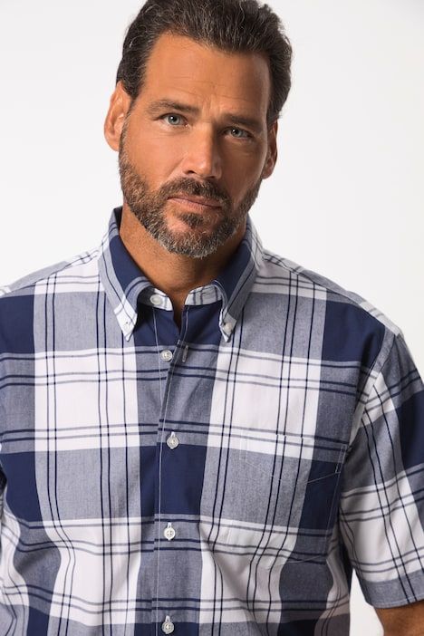 Chemise à carreaux JP 1880 de tenue traditionnelle bavaroise. Manches courtes et col à pointes boutonnées. Coupe Modern Fit, jusqu'au 8XL.