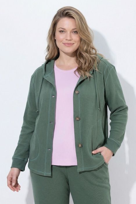 Veste à capuche en molleton de coton bio, texture gaufrée