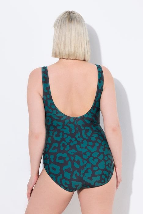 Maillot de bain sans bonnets souples. Décolleté rond et motif léopard