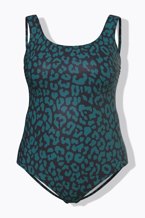 Maillot de bain sans bonnets souples. Décolleté rond et motif léopard