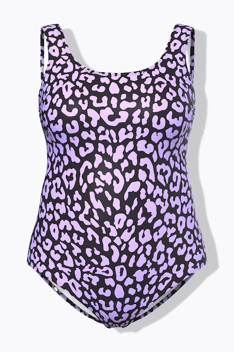 Maillot de bain sans bonnets souples. Décolleté rond et motif léopard