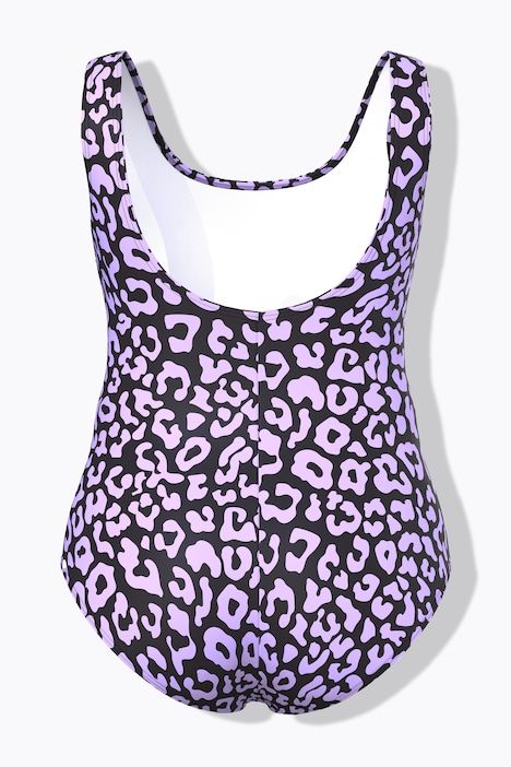 Maillot de bain sans bonnets souples. Décolleté rond et motif léopard