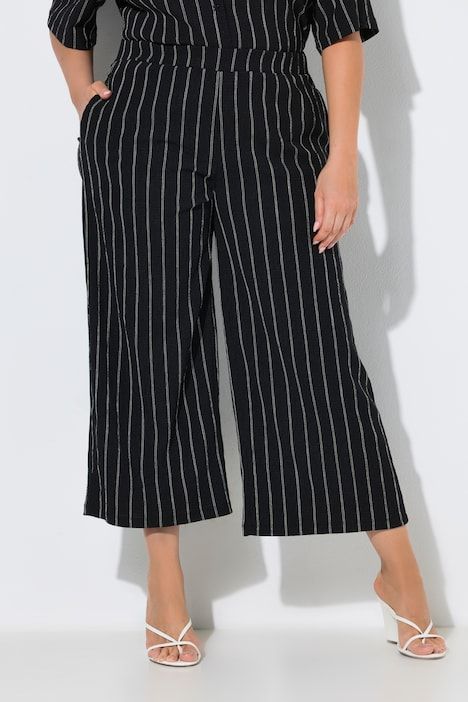 Pantalon à enfiler, taille élastique et jambe large, matière texturée