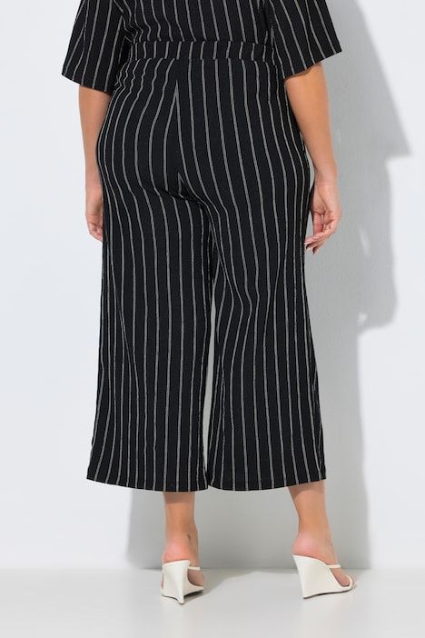 Pantalon à enfiler, taille élastique et jambe large, matière texturée