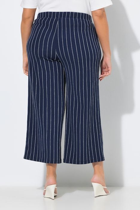 Pantalon à enfiler, taille élastique et jambe large, matière texturée