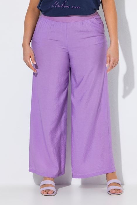 Pantalon à enfiler à tissu texturé. Taille élastique et jambe large