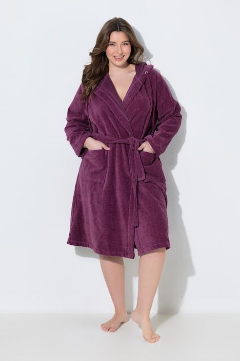 Peignoir à capuche en éponge, ceinture et coupe évasée