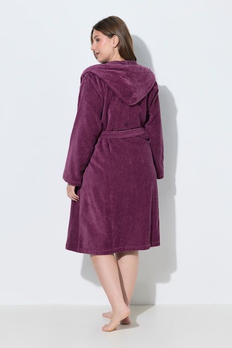 Peignoir à capuche en éponge, ceinture et coupe évasée