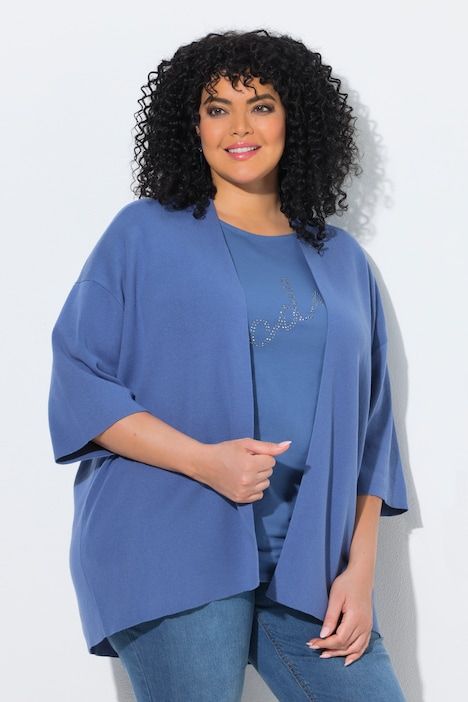 Cardigan oversize, coupe ouverte, col châle et manches courtes