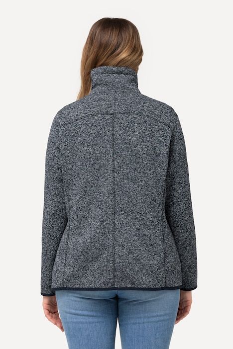Veste en maille polaire, motif chiné, col montant et poches zippées