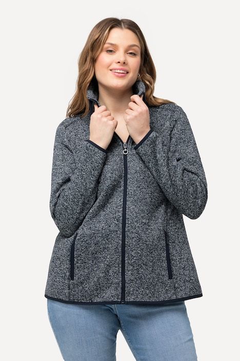 Veste en maille polaire, motif chiné, col montant et poches zippées