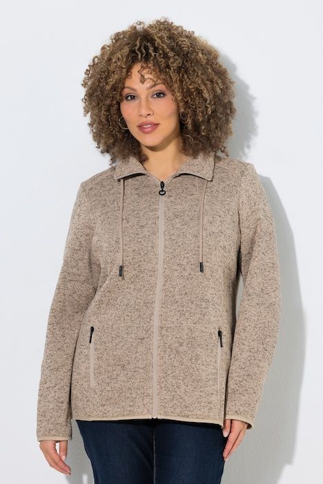 Veste en maille polaire, motif chiné, col montant et poches zippées