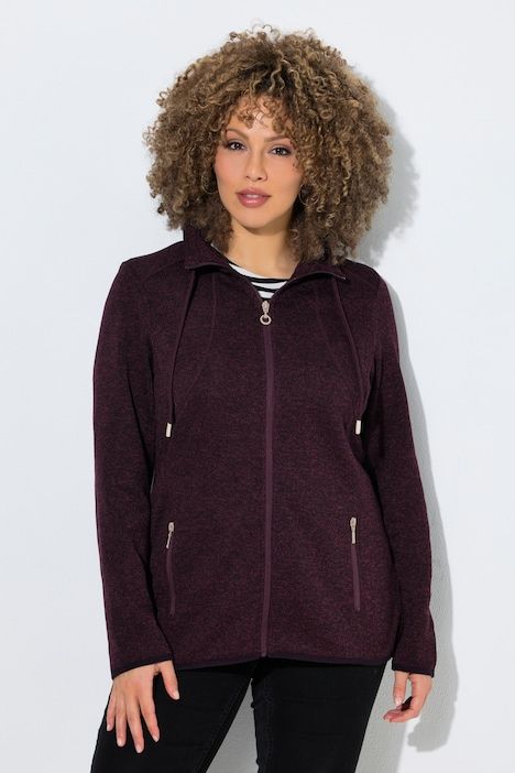 Veste en maille polaire, motif chiné, col montant et poches zippées