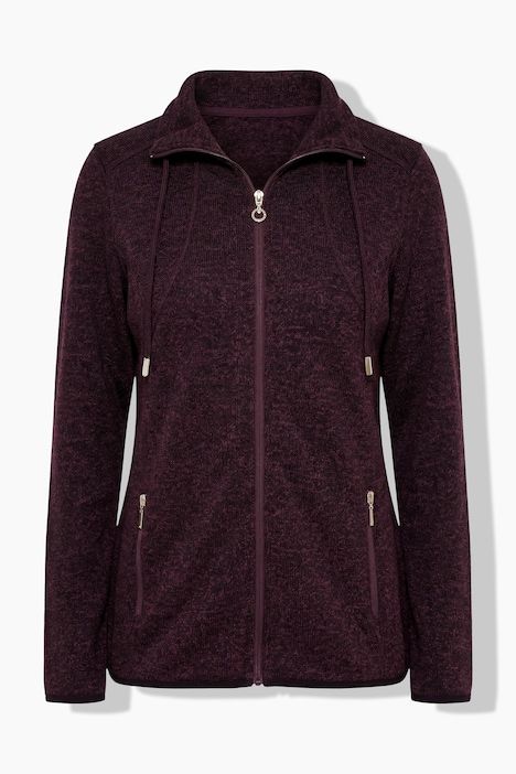 Veste en maille polaire, motif chiné, col montant et poches zippées