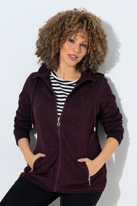 Veste en maille polaire, motif chiné, col montant et poches zippées