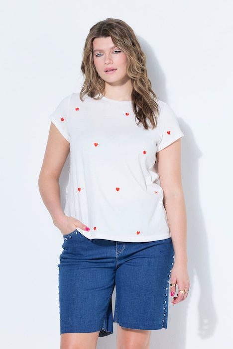 T-shirt à col rond, avec cœurs