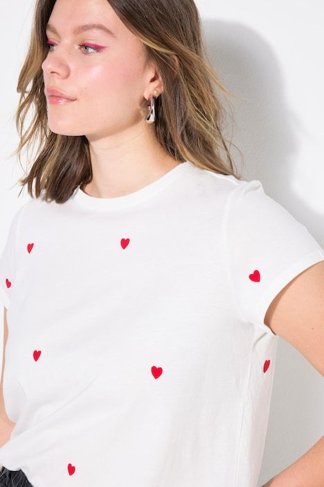 T-shirt à col rond, avec cœurs