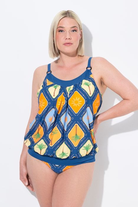 Tankini à bonnets souples. Imprimé à carreaux. Base élastique et bretelles ajustables