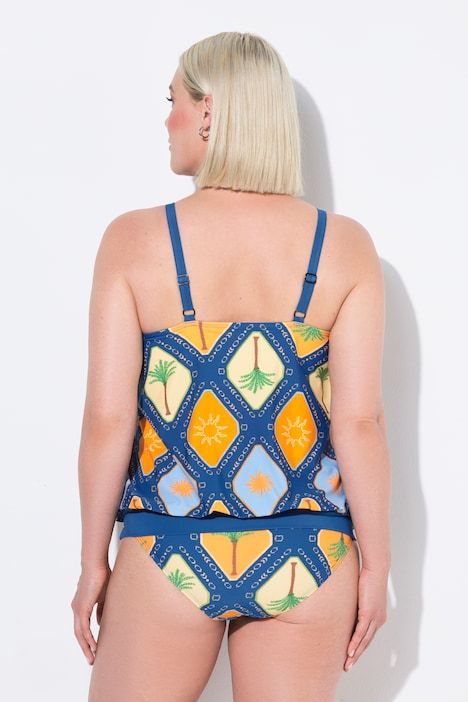 Tankini à bonnets souples. Imprimé à carreaux. Base élastique et bretelles ajustables