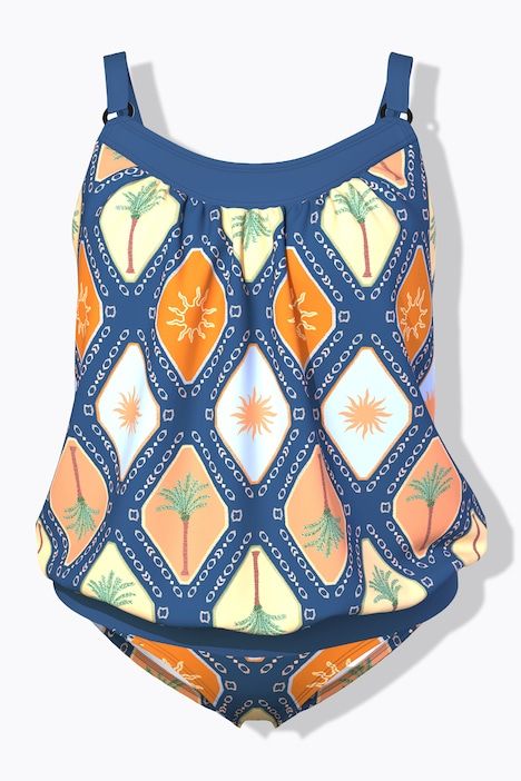 Tankini à bonnets souples. Imprimé à carreaux. Base élastique et bretelles ajustables