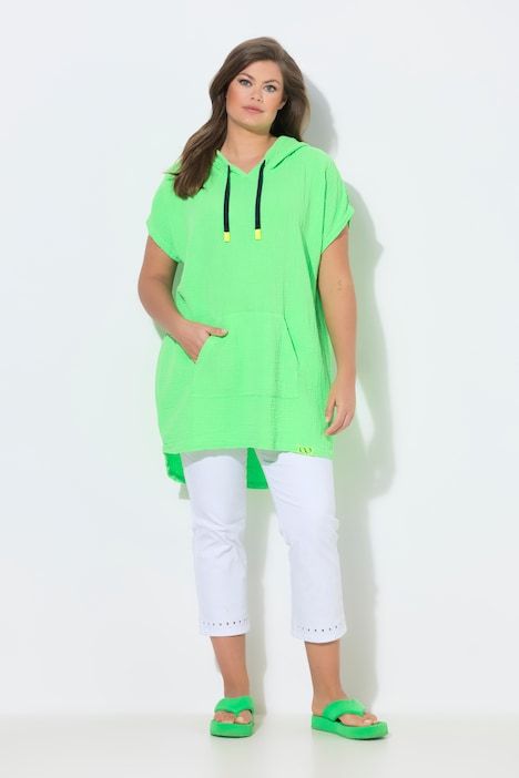 Blouse en mousseline à capuche, manches courtes