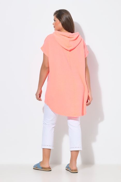 Blouse en mousseline à capuche, manches courtes