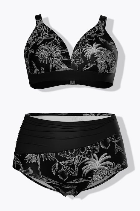 Bikini, motif palmiers, sans bonnets souples, bretelles réglables, matière recyclée