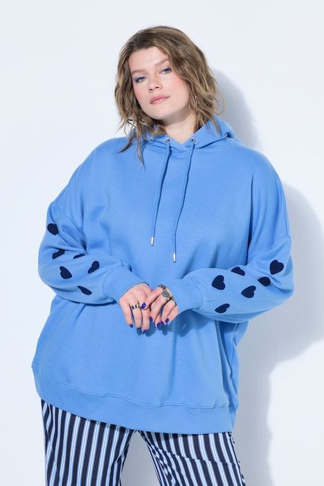Sweat-shirt à capuche ultra-oversize, molleton, petits cœurs sur les bras
