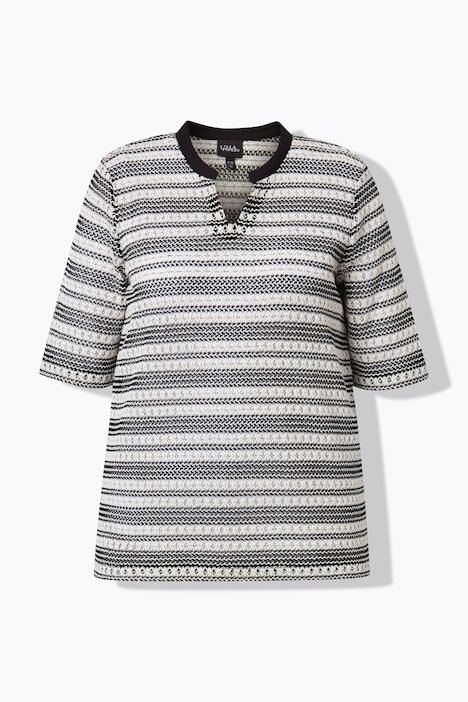 T-shirt rayé en maille. Col rond et manches courtes