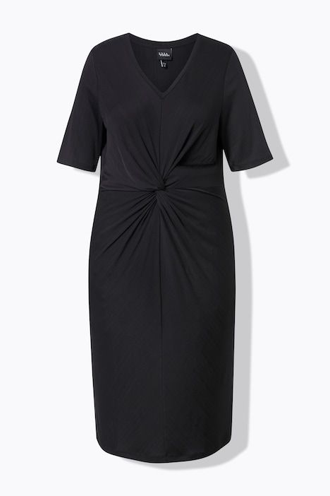 Robe en jersey, effet drapé. Décolleté V et manches courtes