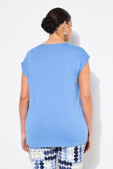 T-shirt sans manches. Mélange de matières et strass. Col rond