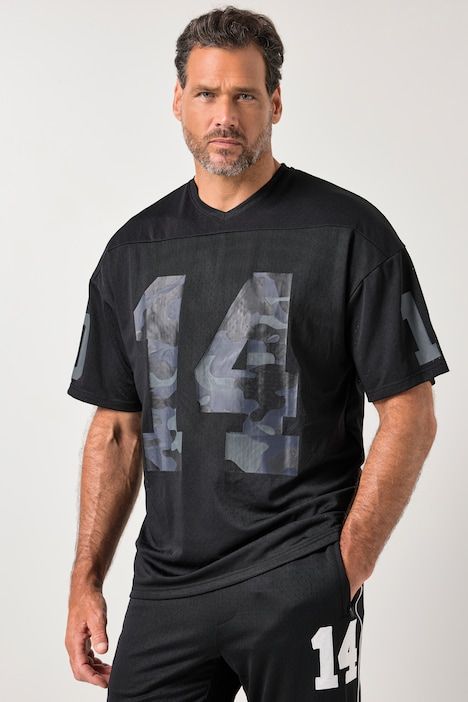 Maillot en mesh, coupe oversize, manches courtes et imprimés camouflage, collection Fitness - jusqu'au 7 XL