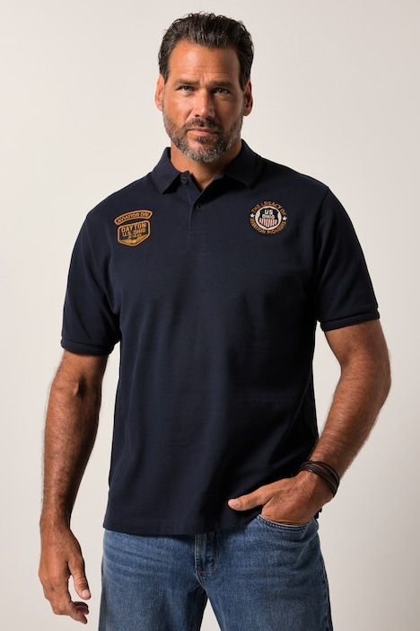 Polo JP 1880 en maille piquée, manches courtes et écussons - jusqu'au 8 XL