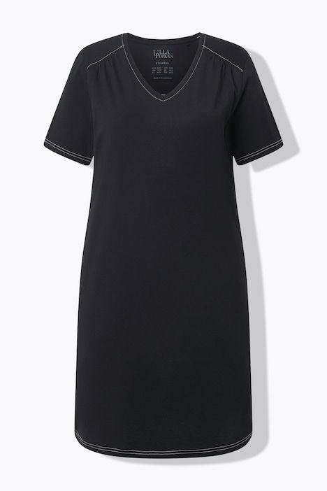 Lot de 2 chemises de nuit, feuilles/uni, décolleté en V et manches courtes