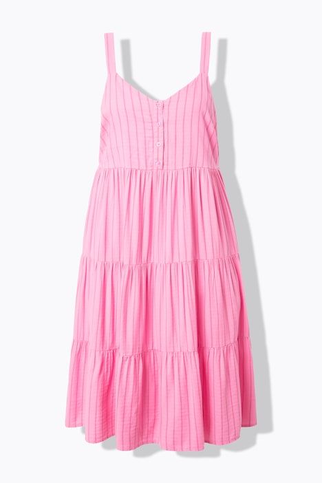 Robe midi à volants, lin mélangé à rayures, coupe évasée