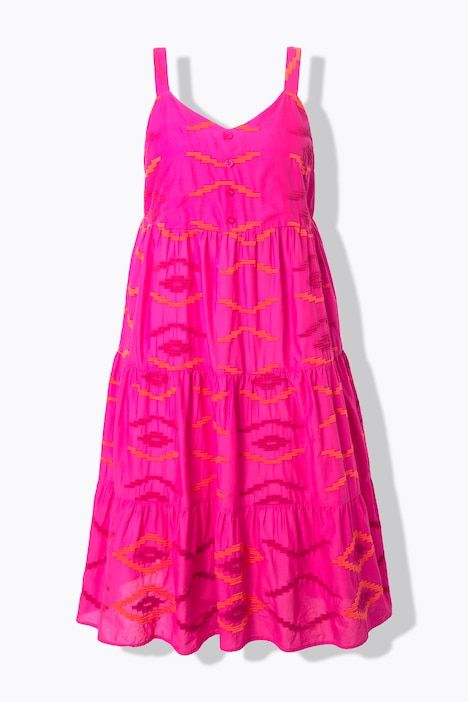 Robe midi à volants, broderies et coupe évasée