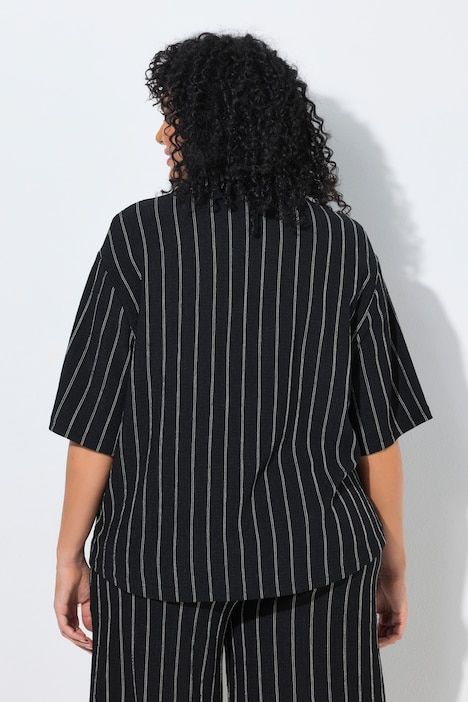 Chemisier rayé en jersey, col chemise et manches courtes