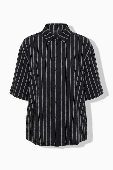 Chemisier rayé en jersey, col chemise et manches courtes