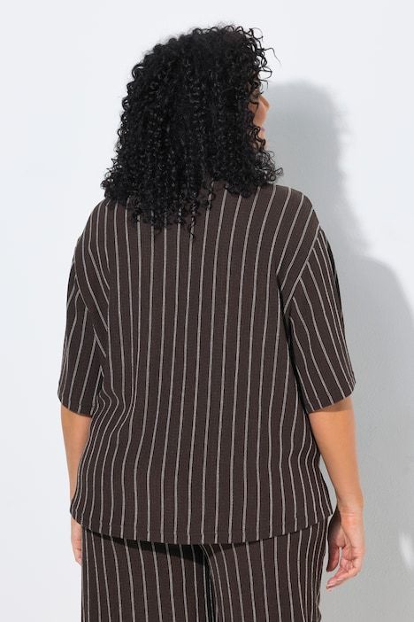 Chemisier rayé en jersey, col chemise et manches courtes