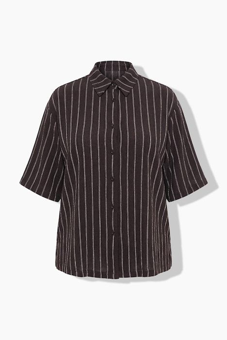 Chemisier rayé en jersey, col chemise et manches courtes