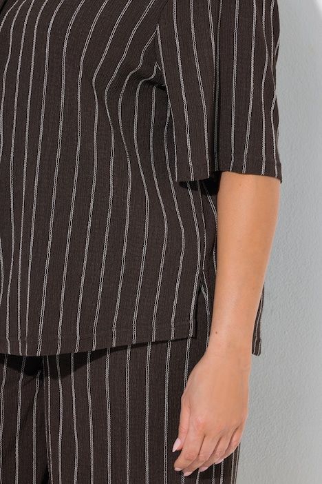 Chemisier rayé en jersey, col chemise et manches courtes