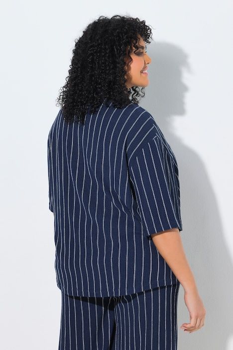 Chemisier rayé en jersey, col chemise et manches courtes