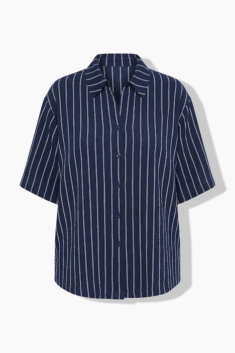 Chemisier rayé en jersey, col chemise et manches courtes