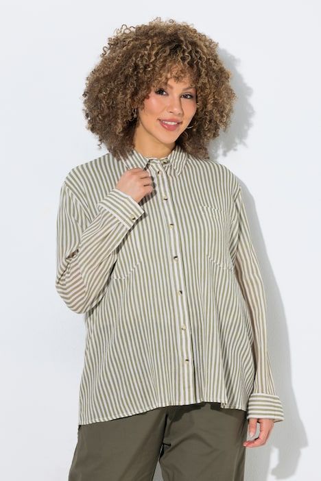 Chemisier rayé en crêpe, manches longues et col chemise