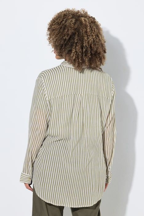 Chemisier rayé en crêpe, manches longues et col chemise