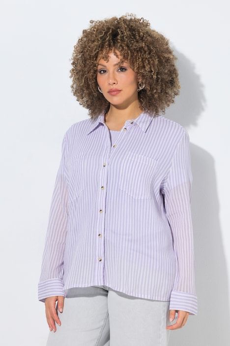 Chemisier rayé en crêpe, manches longues et col chemise