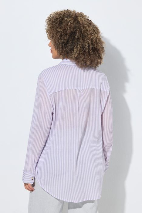 Chemisier rayé en crêpe, manches longues et col chemise