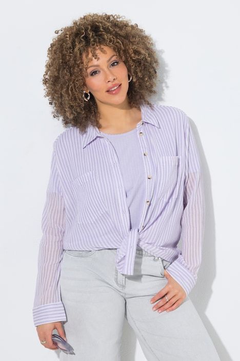 Chemisier rayé en crêpe, manches longues et col chemise