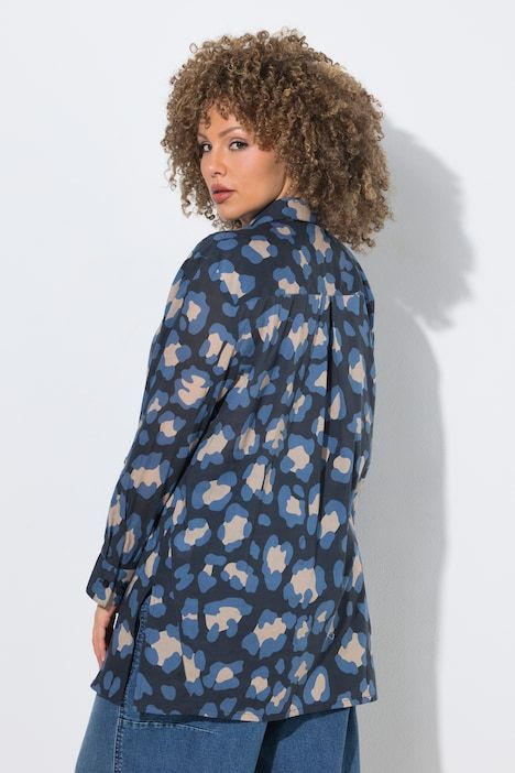 Chemisier motif léopard, coupe évasée, manches longues et col chemise